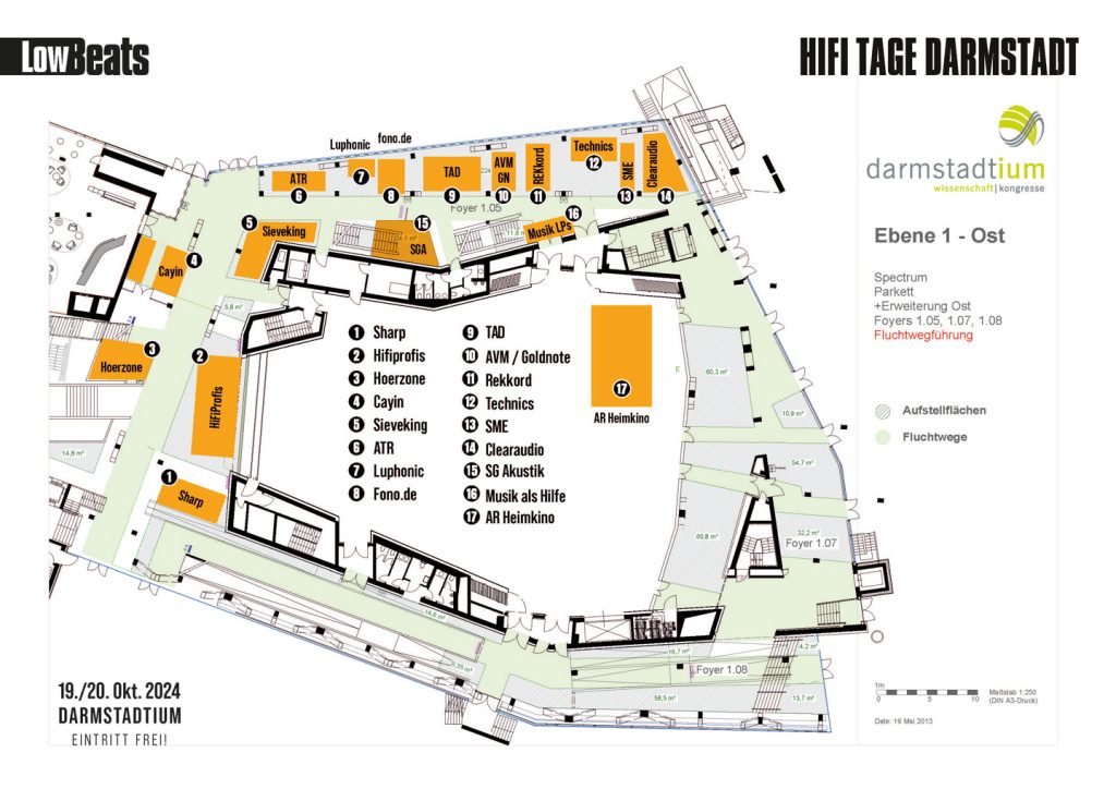 Auf der Ebene 1.2 ist neben dem Spektrum und den dahinter gelegenen Kino-Räumen auch die Lounge, in der Winzer der Region die Besucher zum Probieren einladen (Zeichnung: darmstadtium)